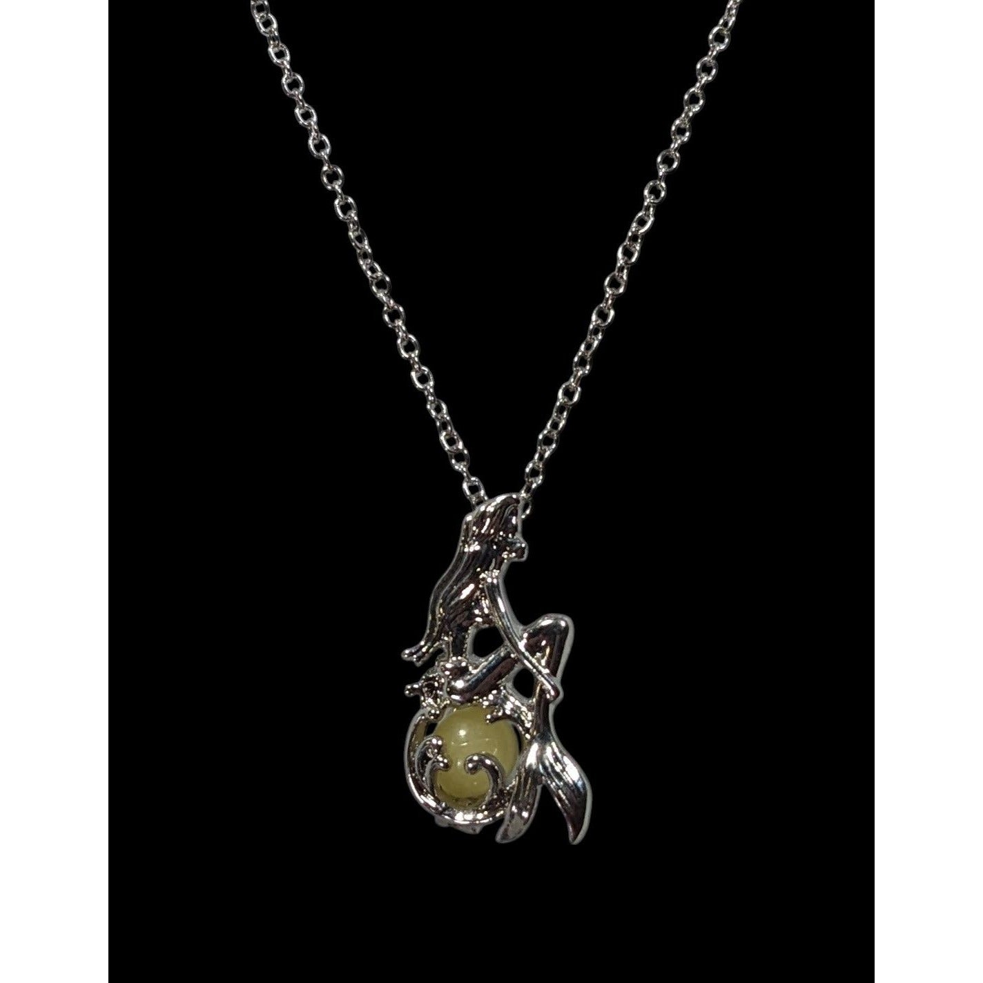 Whimsical Mermaid Cage Pendant Necklace With Glow In The Dark Bead