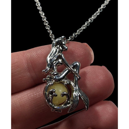 Whimsical Mermaid Cage Pendant Necklace With Glow In The Dark Bead
