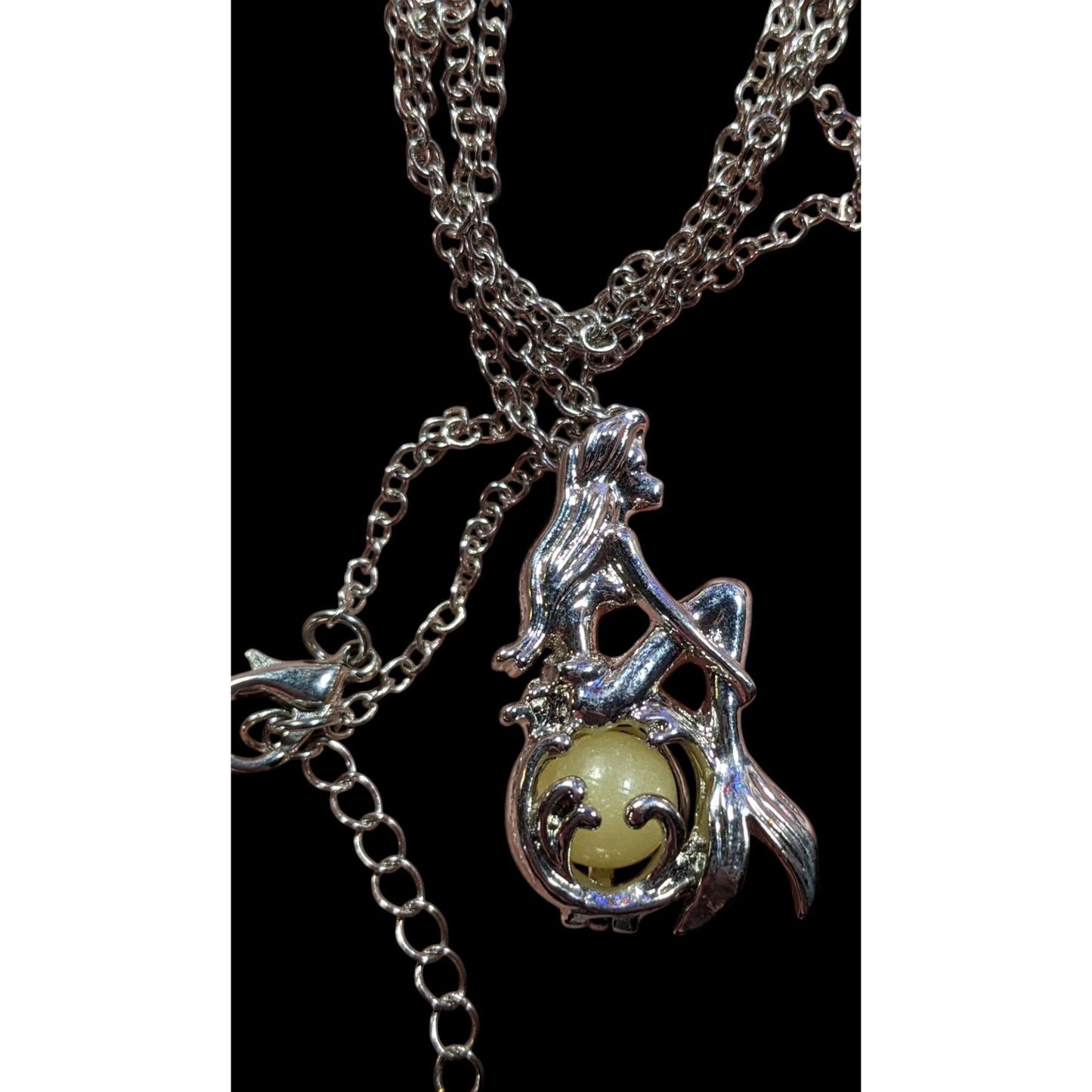 Whimsical Mermaid Cage Pendant Necklace With Glow In The Dark Bead