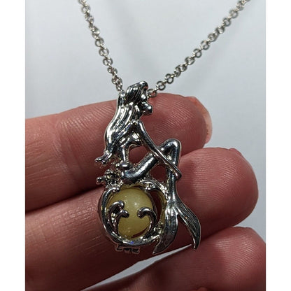 Whimsical Mermaid Cage Pendant Necklace With Glow In The Dark Bead