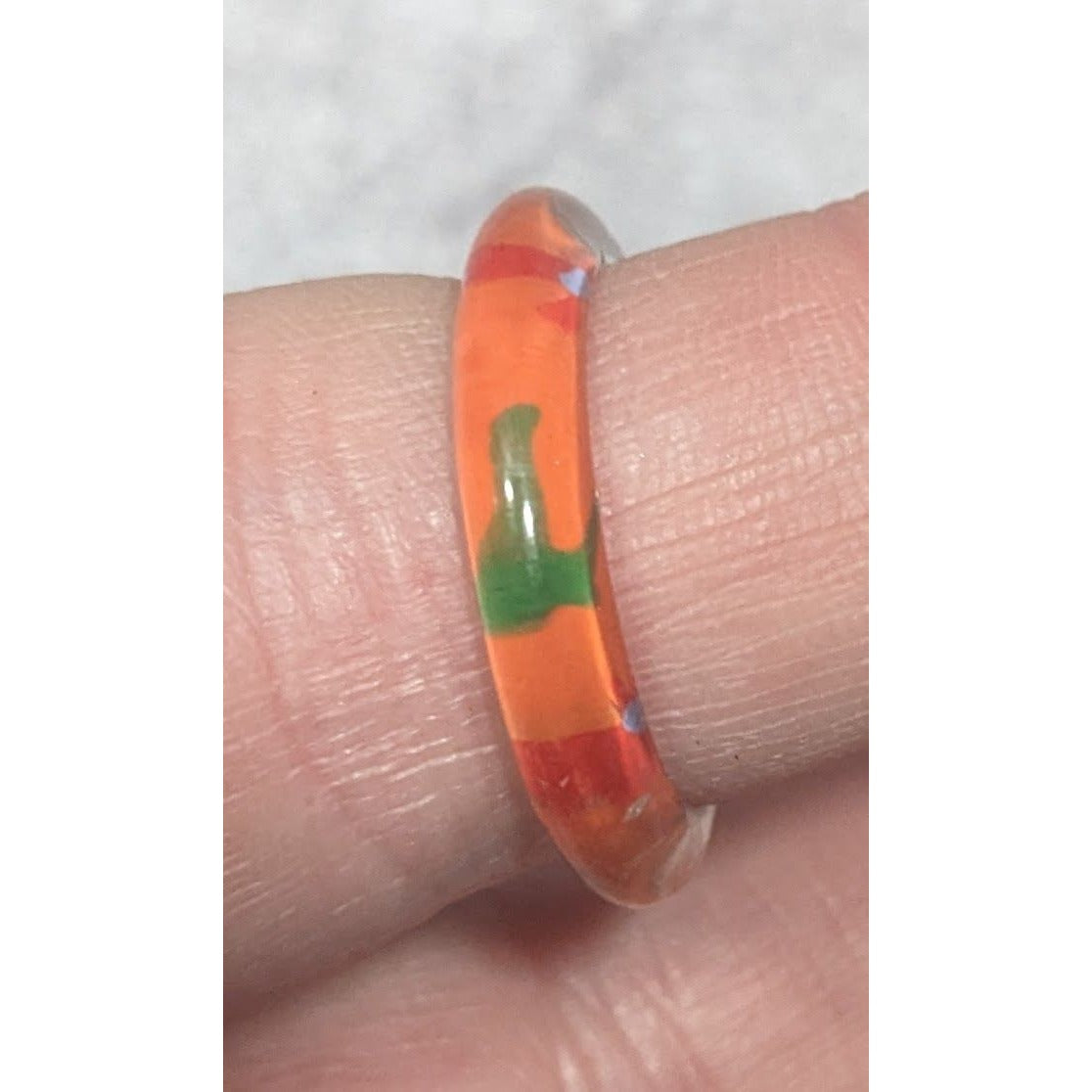 Orange Floral Underside Painted Casual Ring Size 7