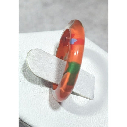 Orange Floral Underside Painted Casual Ring Size 7