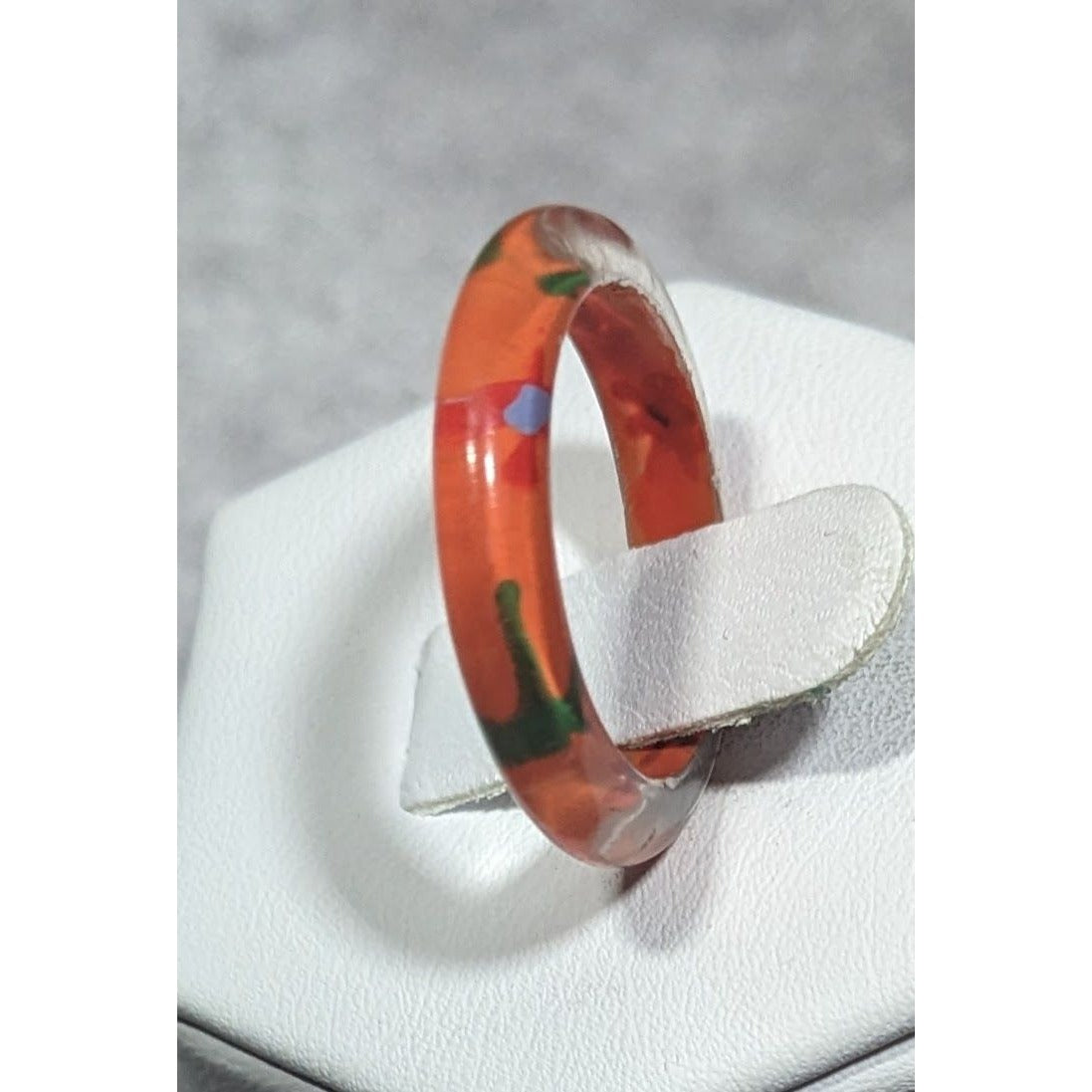 Orange Floral Underside Painted Casual Ring Size 7