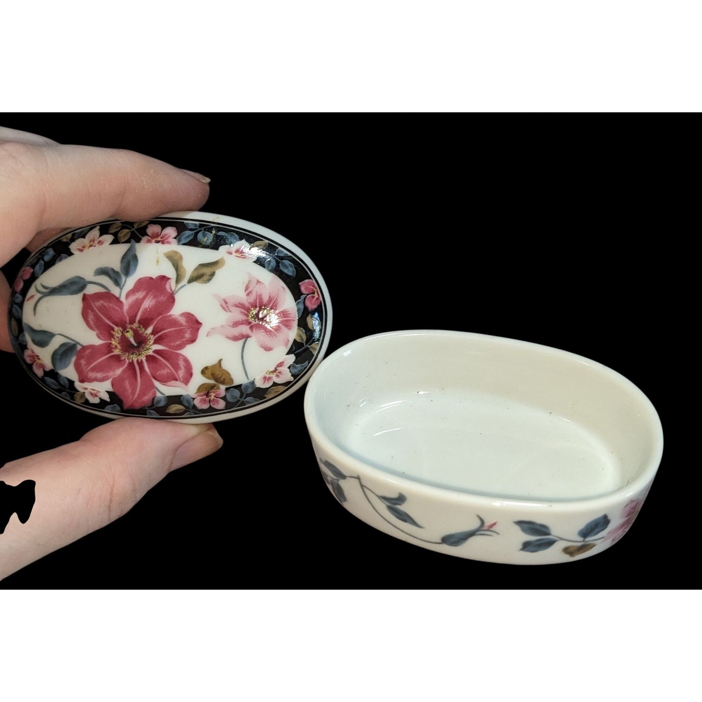 Grandmillennial Vintage Otagiri Japan Floral Porcelain Trinket Box