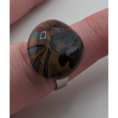 Artisan Boho Eclectic Handmade Art Glass Dome Adjustable Statement Ring