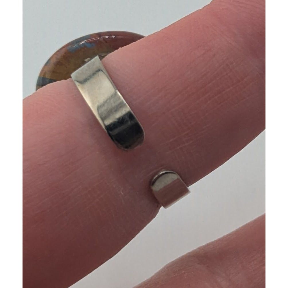 Artisan Boho Eclectic Handmade Art Glass Dome Adjustable Statement Ring