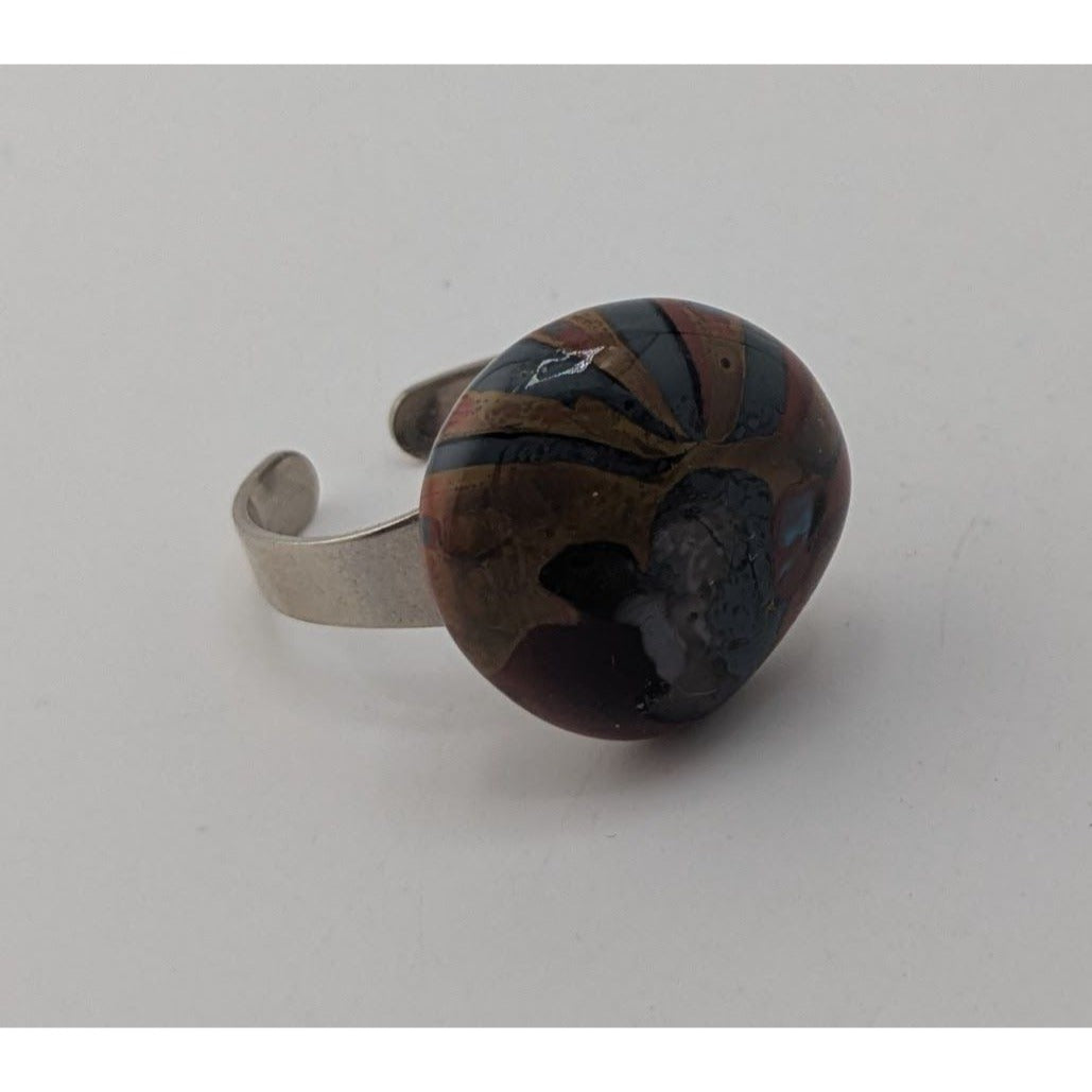 Artisan Boho Eclectic Handmade Art Glass Dome Adjustable Statement Ring