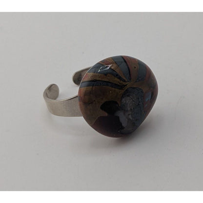 Artisan Boho Eclectic Handmade Art Glass Dome Adjustable Statement Ring