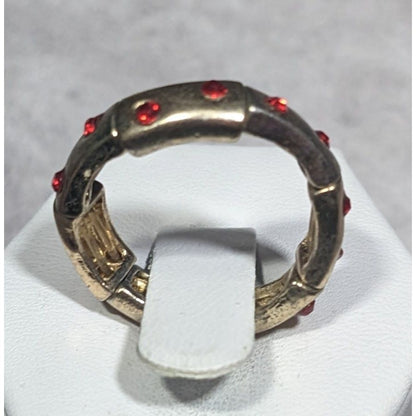 Red Rhinestone Gold Tone Funky Stretch Ring Size 6 1/4