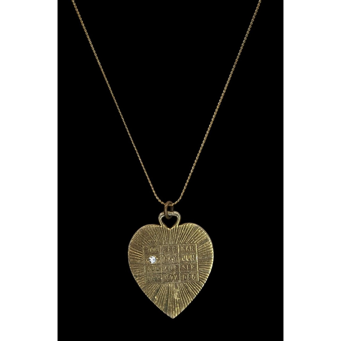 Gold Tone Heart Birthstone Necklace April Birthday Charm Pendant