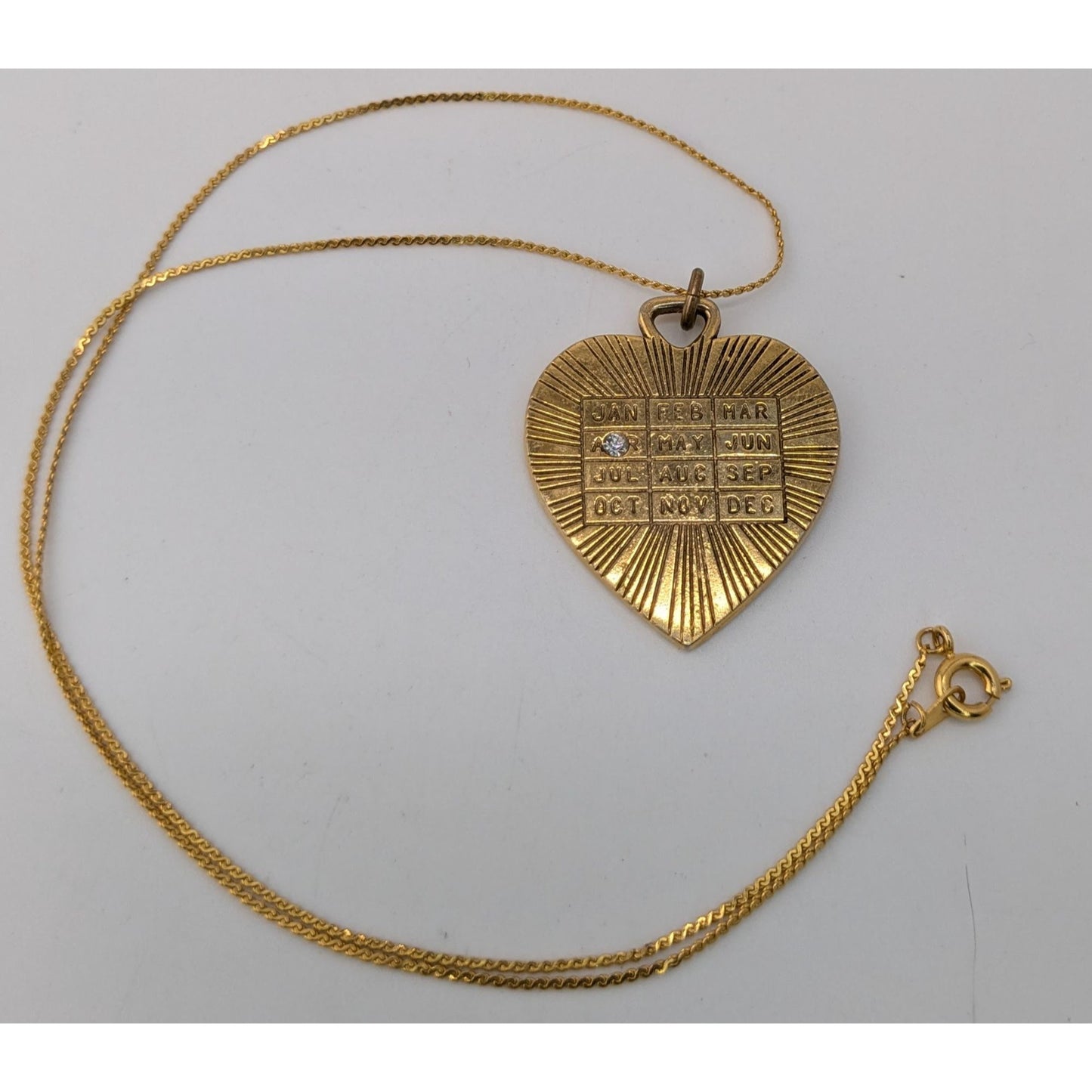 Gold Tone Heart Birthstone Necklace April Birthday Charm Pendant