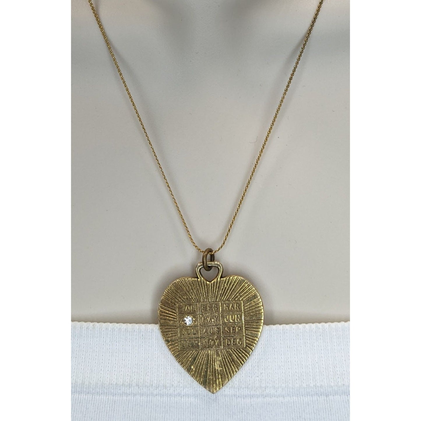 Gold Tone Heart Birthstone Necklace April Birthday Charm Pendant