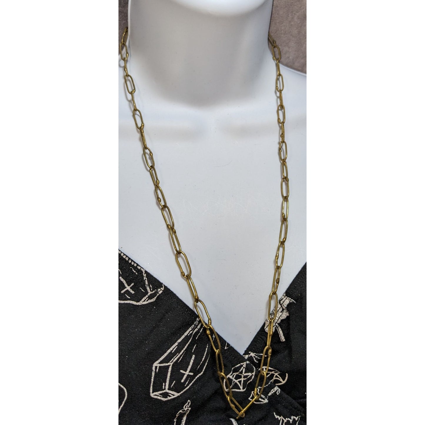 Distressed Brass Chain Necklace With Hook Clasp