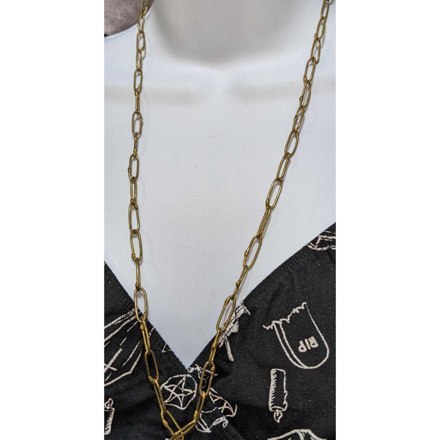 Distressed Brass Chain Necklace With Hook Clasp