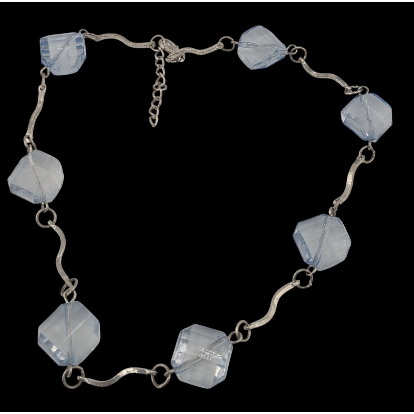Ice Princess Necklace With Light Blue Geometric Beads & Silver Tone Swirl Links