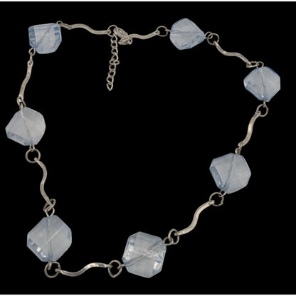 Ice Princess Necklace With Light Blue Geometric Beads & Silver Tone Swirl Links