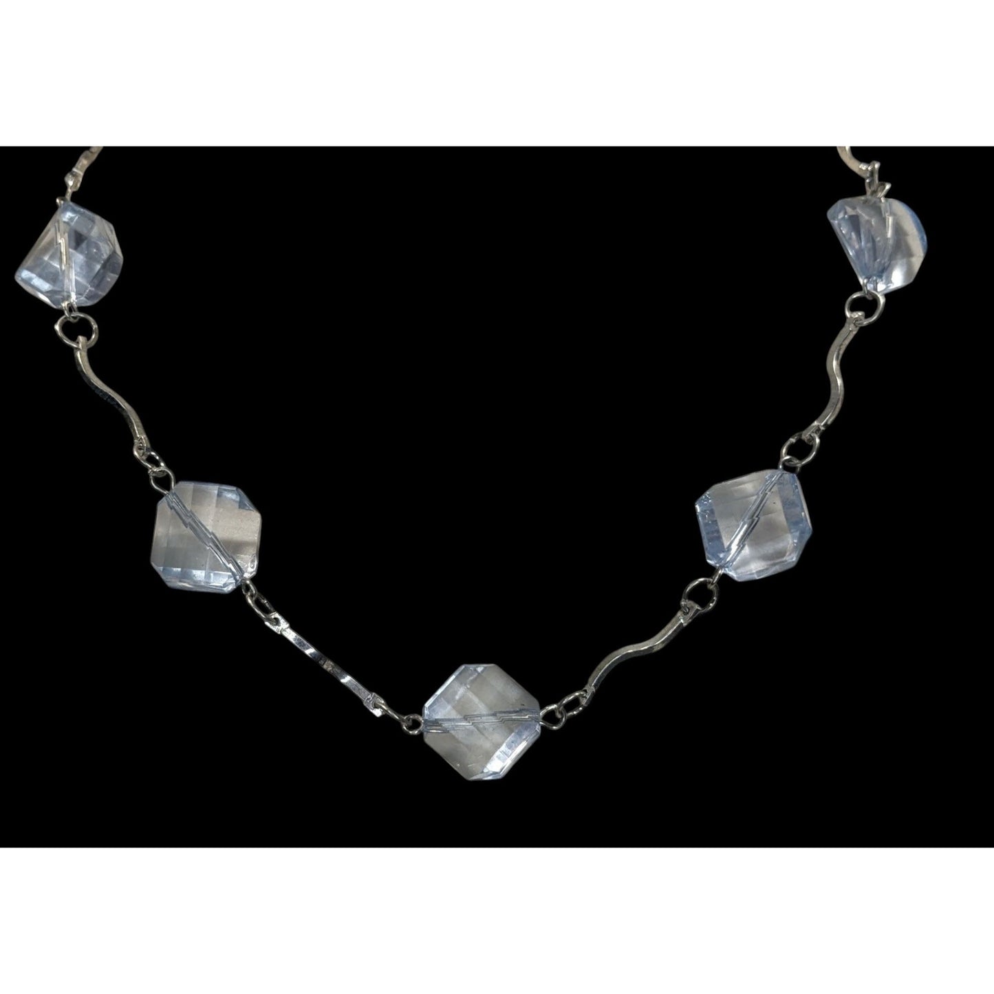 Ice Princess Necklace With Light Blue Geometric Beads & Silver Tone Swirl Links