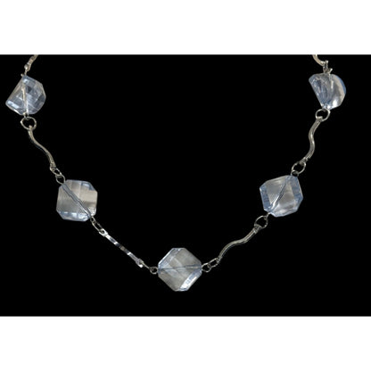 Ice Princess Necklace With Light Blue Geometric Beads & Silver Tone Swirl Links