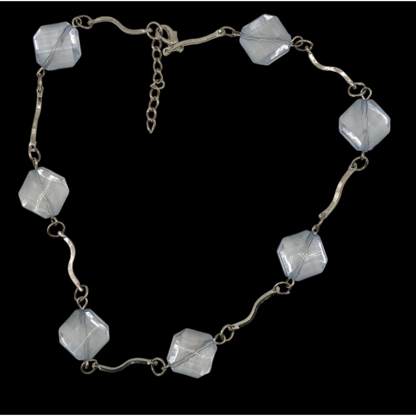 Ice Princess Necklace With Light Blue Geometric Beads & Silver Tone Swirl Links