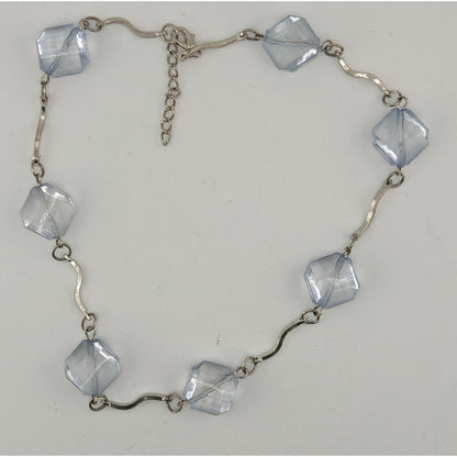 Ice Princess Necklace With Light Blue Geometric Beads & Silver Tone Swirl Links