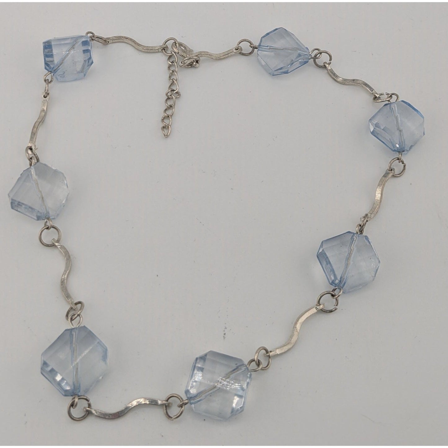 Ice Princess Necklace With Light Blue Geometric Beads & Silver Tone Swirl Links