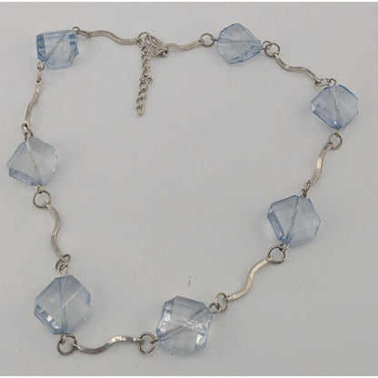 Ice Princess Necklace With Light Blue Geometric Beads & Silver Tone Swirl Links
