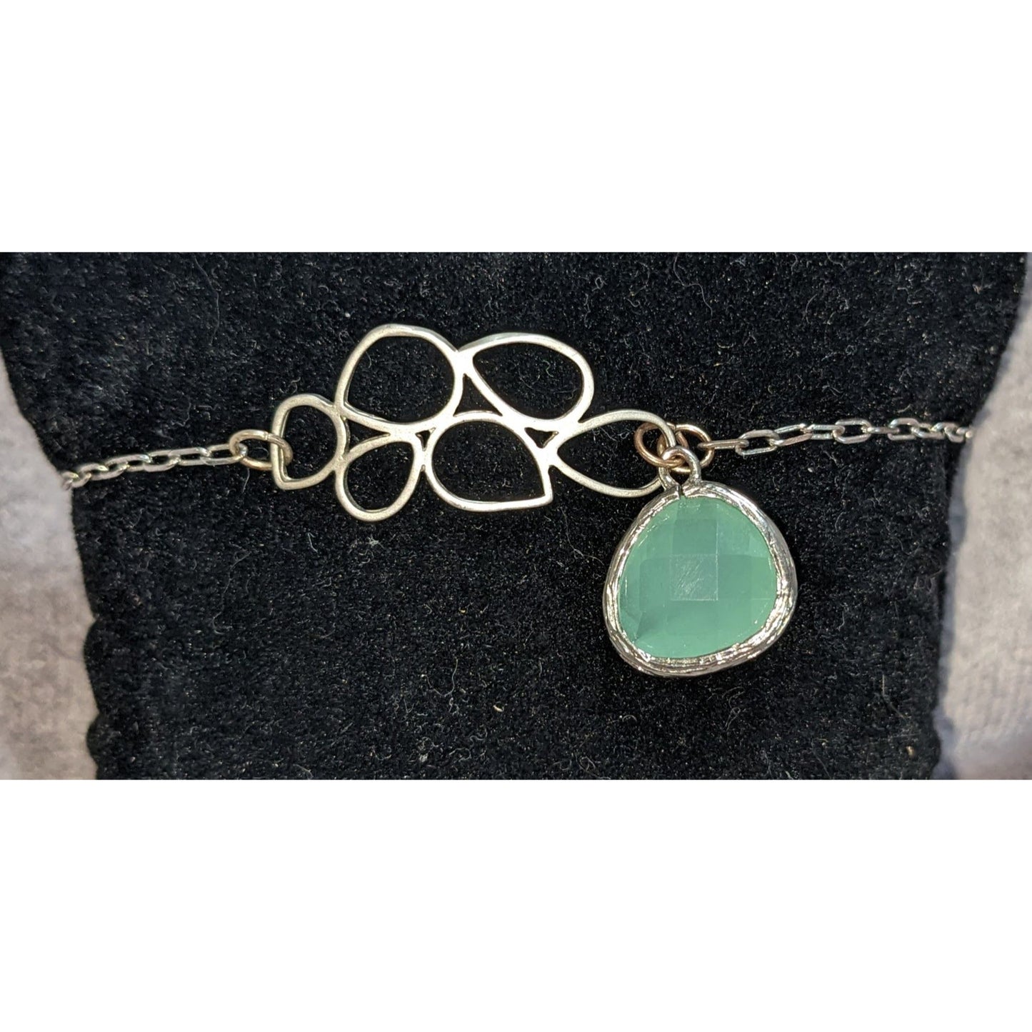 Y2K Vintage Rebecca Aqua Crystal Floral Silver Tone Charm Bracelet