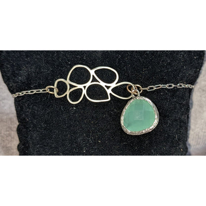 Y2K Vintage Rebecca Aqua Crystal Floral Silver Tone Charm Bracelet