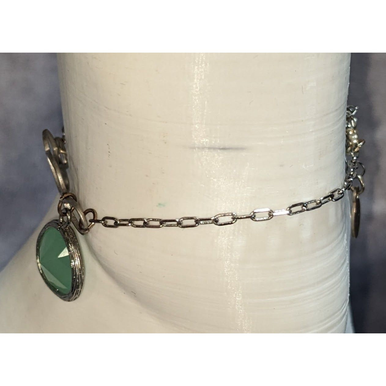Y2K Vintage Rebecca Aqua Crystal Floral Silver Tone Charm Bracelet