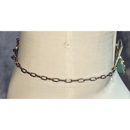 Y2K Vintage Rebecca Aqua Crystal Floral Silver Tone Charm Bracelet