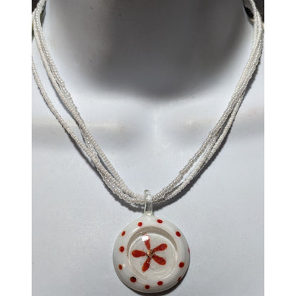 Floral Candycane Winter Glass Beaded Necklace