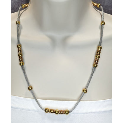 Beaded Station Mesh Chain Necklace Gold Silver Two Tone Modern Elegant Jewelry