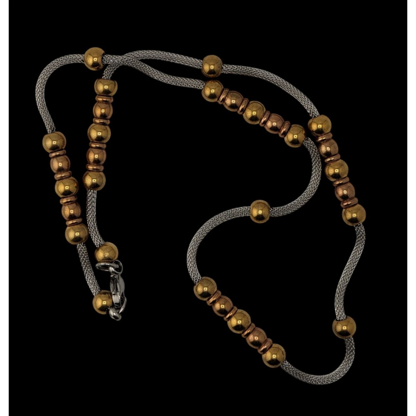 Beaded Station Mesh Chain Necklace Gold Silver Two Tone Modern Elegant Jewelry
