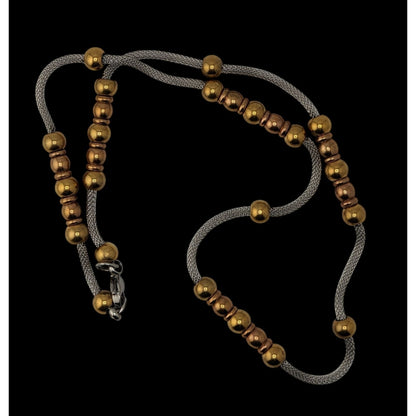 Beaded Station Mesh Chain Necklace Gold Silver Two Tone Modern Elegant Jewelry
