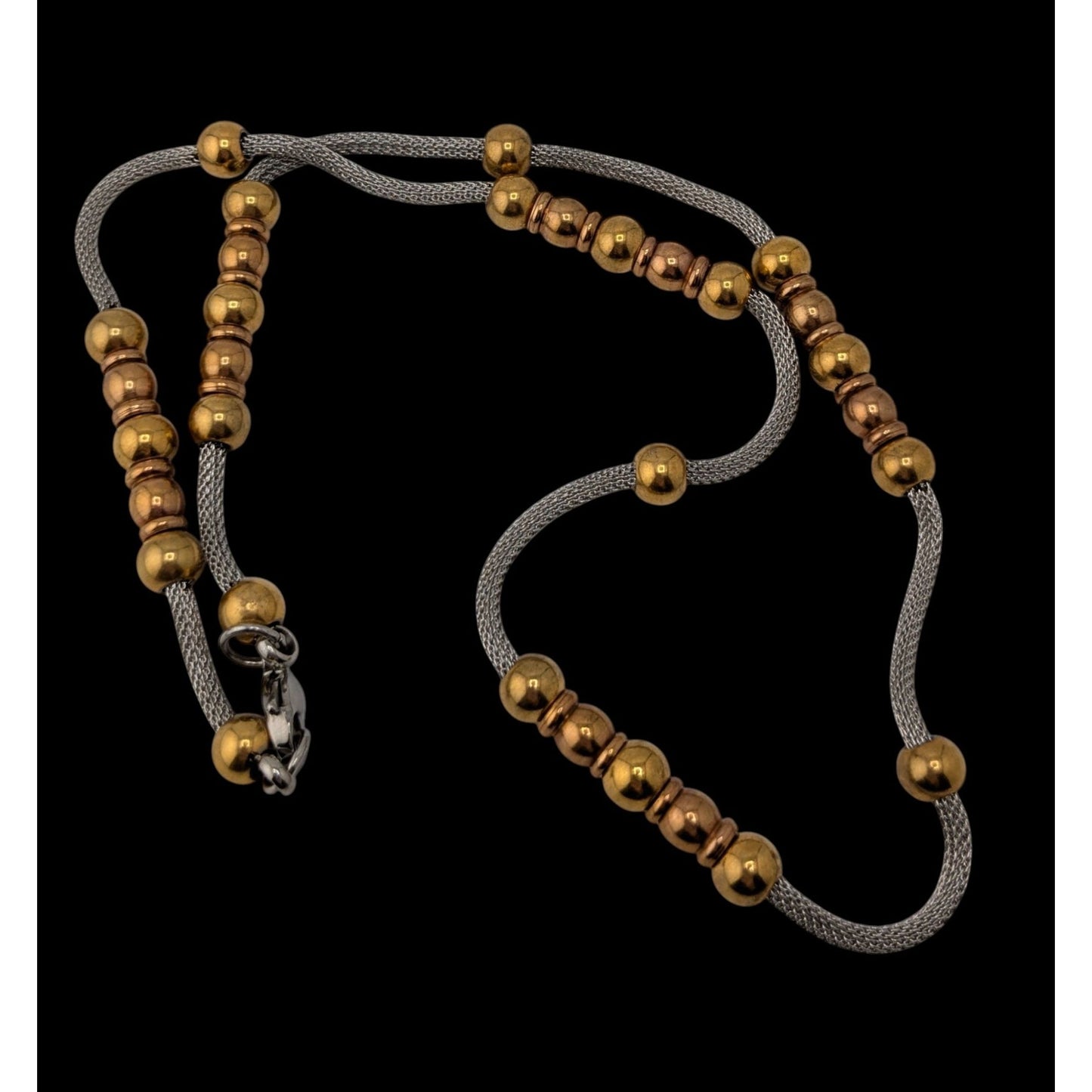 Beaded Station Mesh Chain Necklace Gold Silver Two Tone Modern Elegant Jewelry