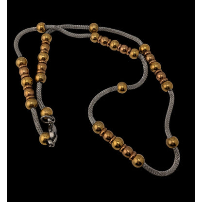 Beaded Station Mesh Chain Necklace Gold Silver Two Tone Modern Elegant Jewelry