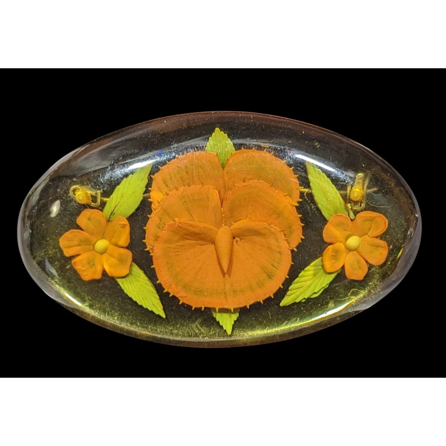 Vintage 1940s Floral Bakelite Reverse Carved Large Brooch