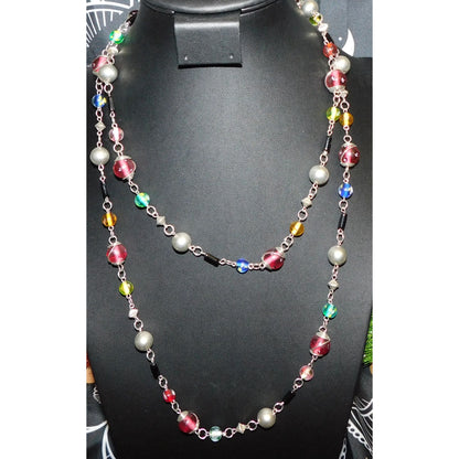 Rainbow Glass Beaded Extra Long Necklace