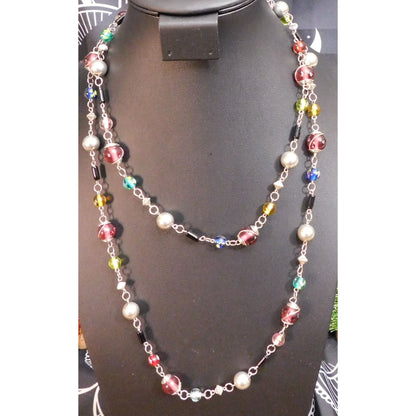 Rainbow Glass Beaded Extra Long Necklace