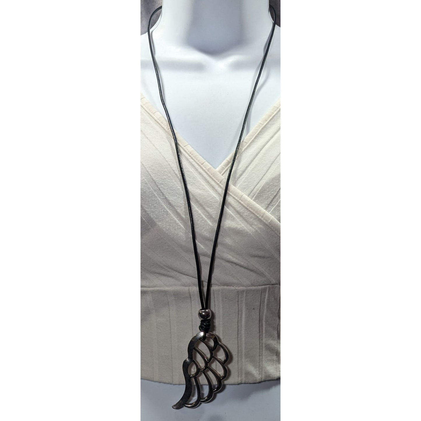 Bayberry Road Silver Tone Open Wing Pendant Necklace