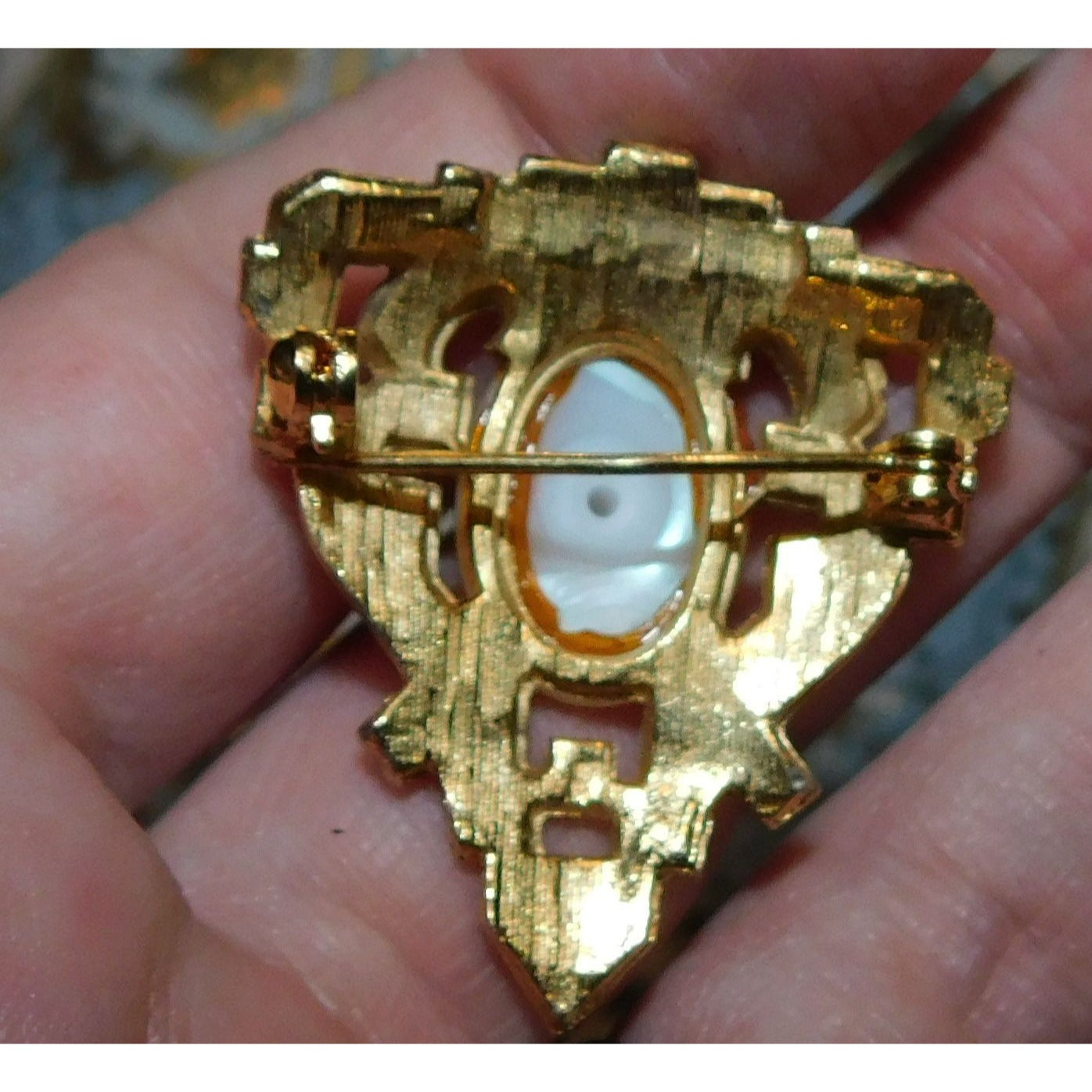 Vintage Victorian Style Gold Tone Faux Pearl Brooch