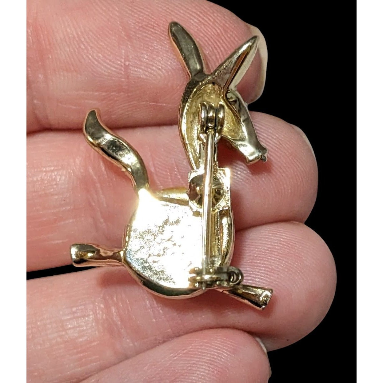 Vintage Gold Tone Stylized Faux Pearl Donkey Brooch