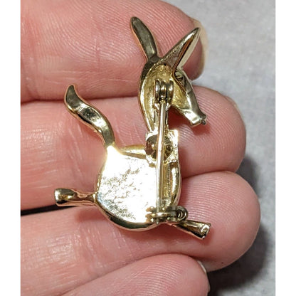 Vintage Gold Tone Stylized Faux Pearl Donkey Brooch