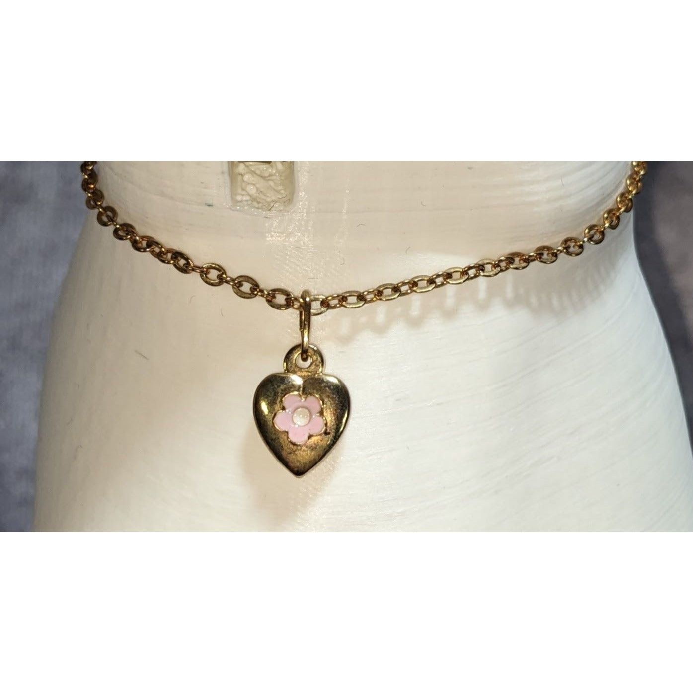 Coquette American Girl Heart Charm Bracelet Pink Flower Gold Tone Jewelry