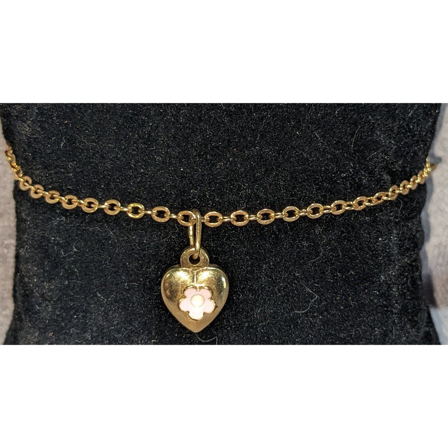 Coquette American Girl Heart Charm Bracelet Pink Flower Gold Tone Jewelry