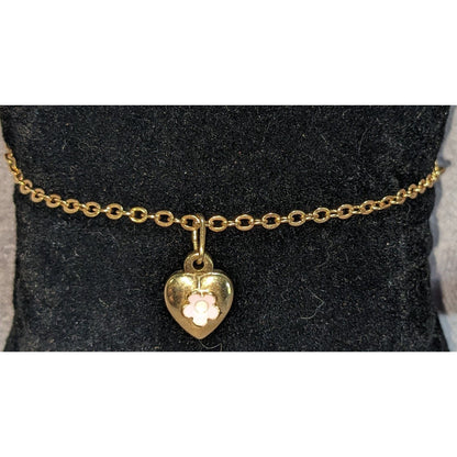 Coquette American Girl Heart Charm Bracelet Pink Flower Gold Tone Jewelry