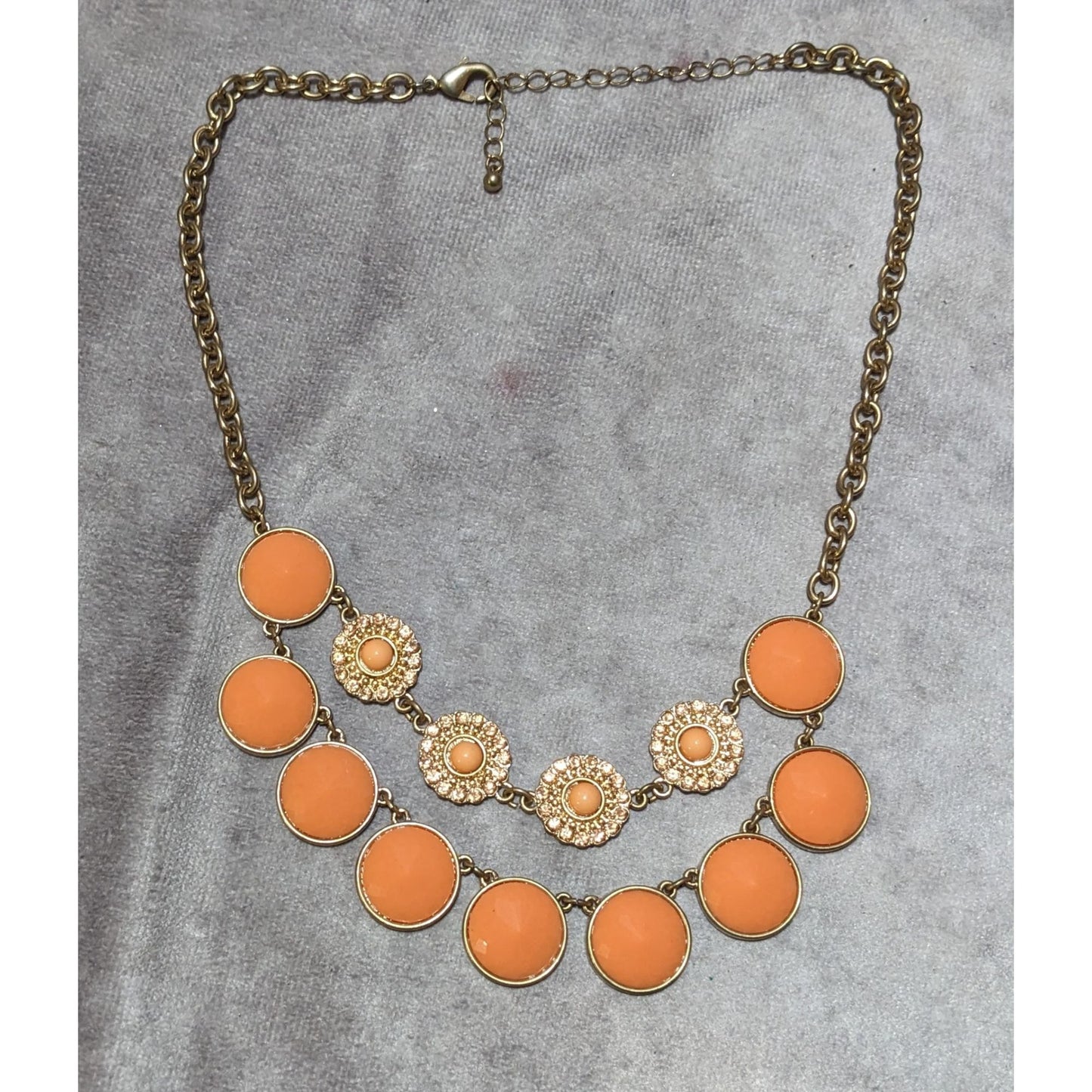 Y2K Orange Multilayer Gemmed Statement Necklace