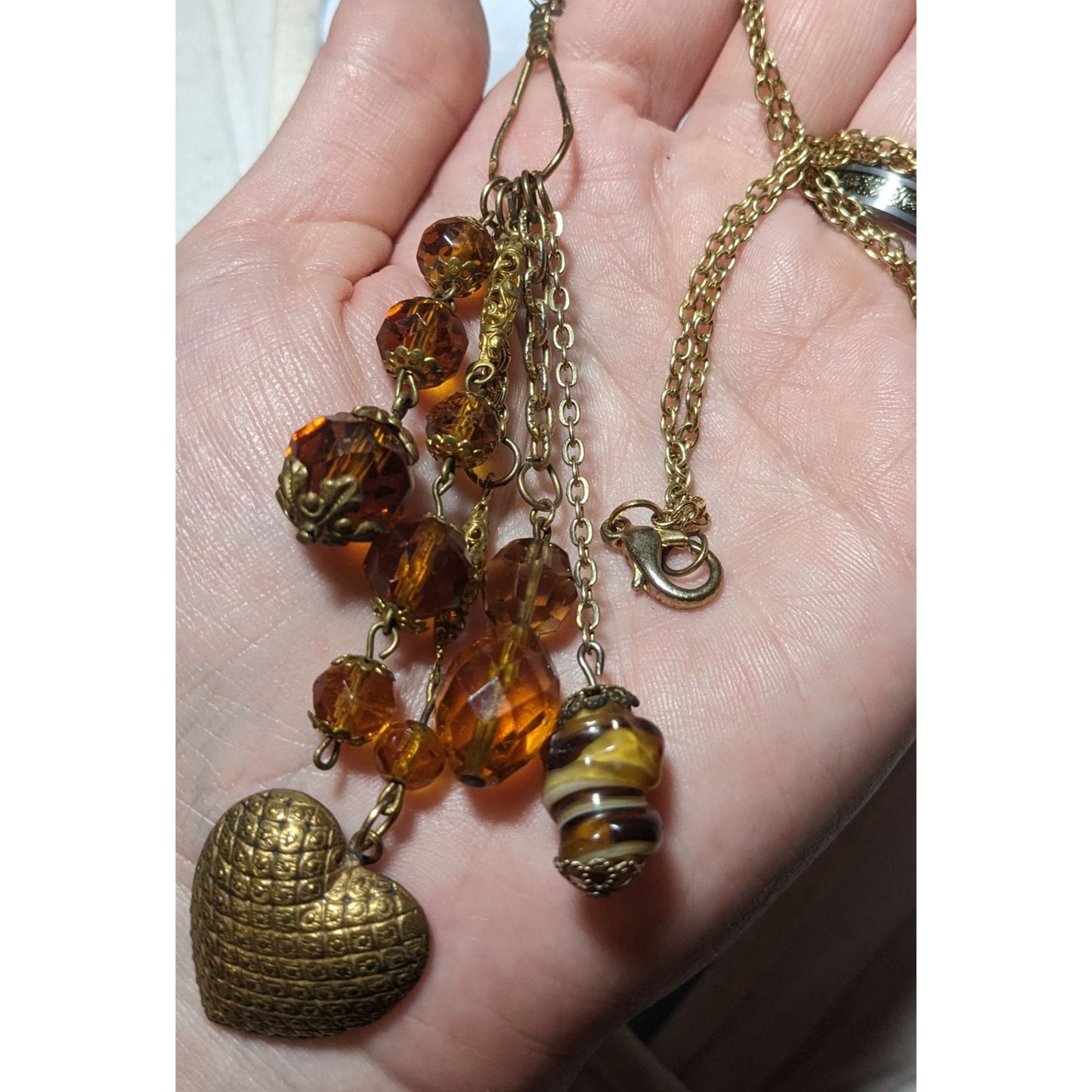 Victorian Style Gold And Glass Charm Necklace