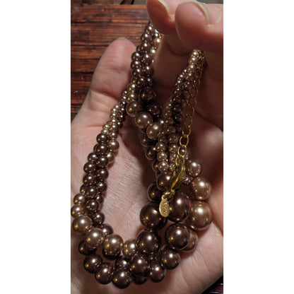 Roman Brown And Tan Twist Pearl Beaded Necklace