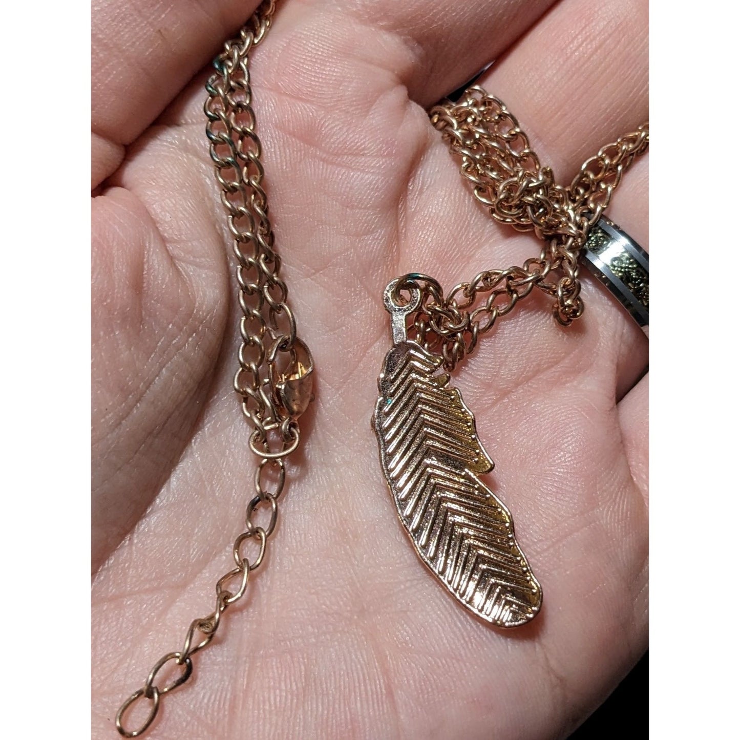 Rose Gold Boho Feather Pendant  Necklace